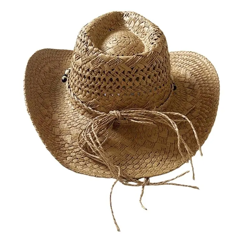 652F Breathable Seashells Band Straw Hat Women Western Vacation Hat Roll Brims Travel Hat Beachwear Hat for Leisure Outfits