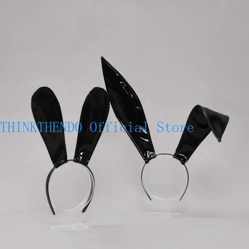 652F Leather Rabbit Ears Headband Handmade   Ears Hairband Easter Halloween Cosplay Props Theme Hair Accessories