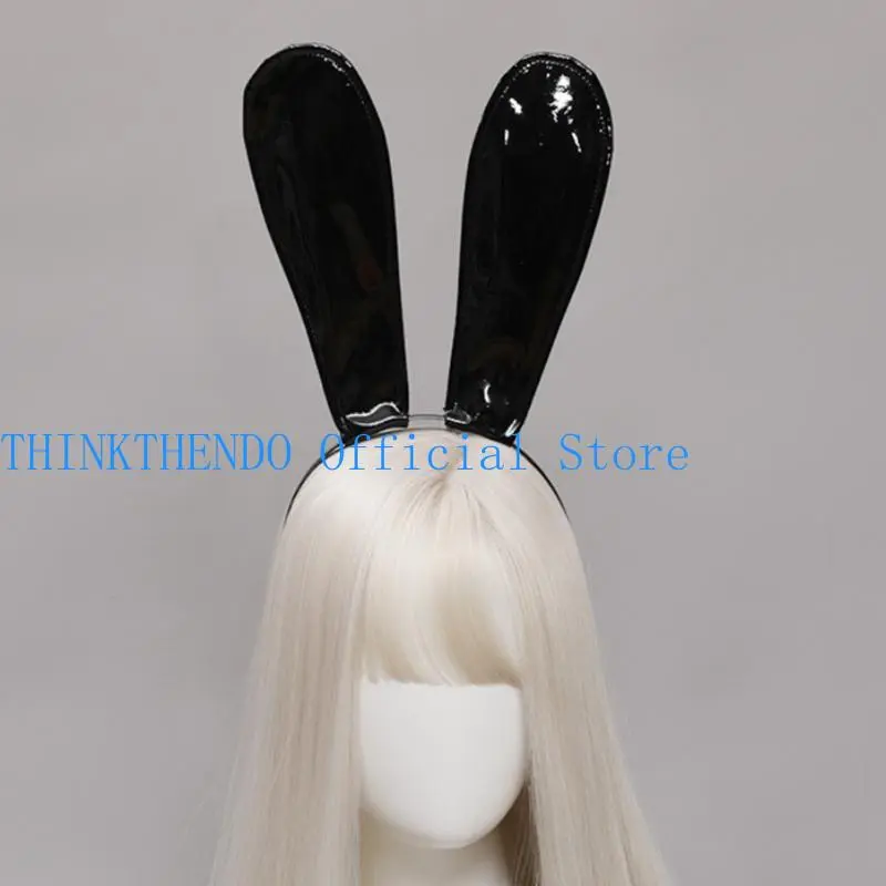 652F Leather Rabbit Ears Headband Handmade   Ears Hairband Easter Halloween Cosplay Props Theme Hair Accessories