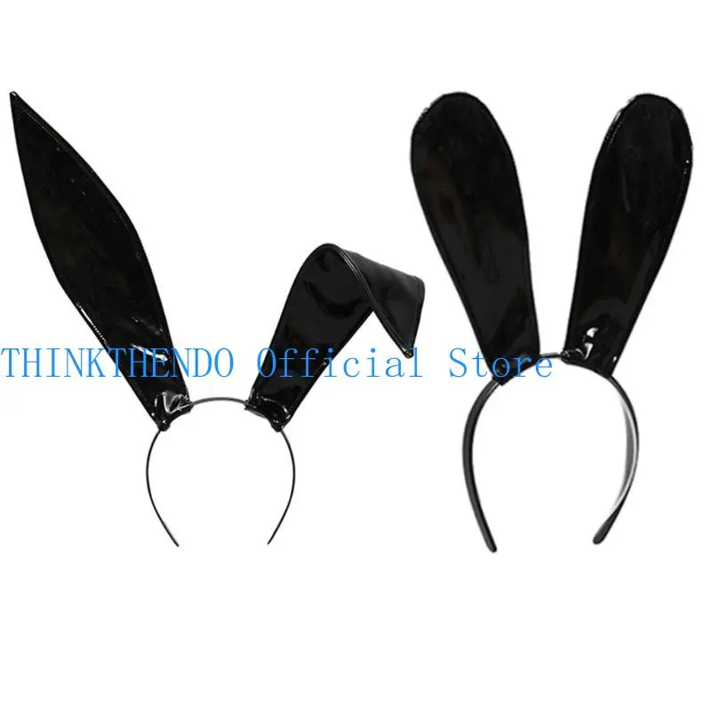652F Leather Rabbit Ears Headband Handmade   Ears Hairband Easter Halloween Cosplay Props Theme Hair Accessories