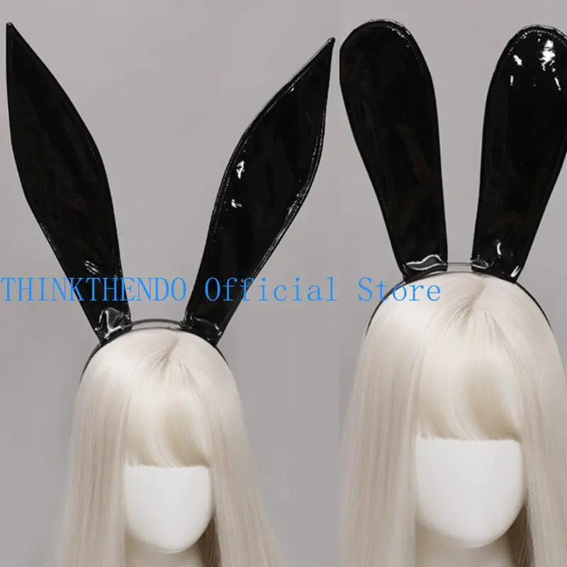 652F Leather Rabbit Ears Headband Handmade   Ears Hairband Easter Halloween Cosplay Props Theme Hair Accessories