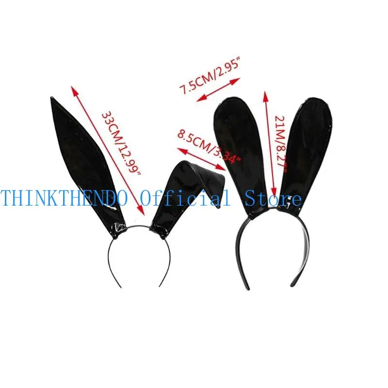 652F Leather Rabbit Ears Headband Handmade   Ears Hairband Easter Halloween Cosplay Props Theme Hair Accessories