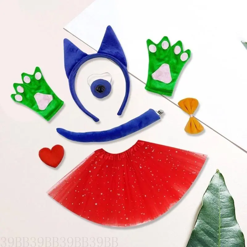 39BB Sheepdog Costume Headband Tail Bowtie Skirt Gloves (OR Glasses) Halloween Animal Role Play Accessory for Kid Adult
