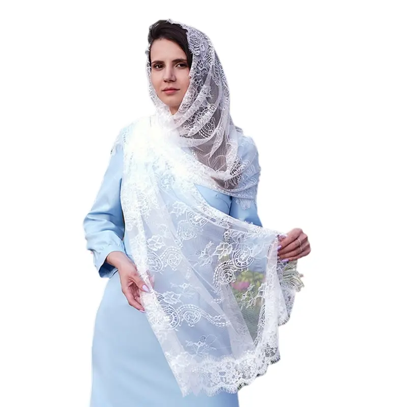 652F Traditional Lace Flower Veils for Wedding Bride Latin Mass Headscarf for Women Church Mantilla Veils Shawl for Formal Wear