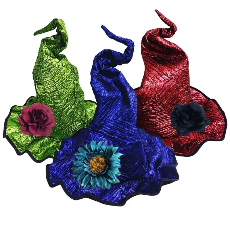 39BB Fashion Witch Hat Breathable Witch Hat with Detachable Flower For Halloween Party And Theatrical Performances Dressingup