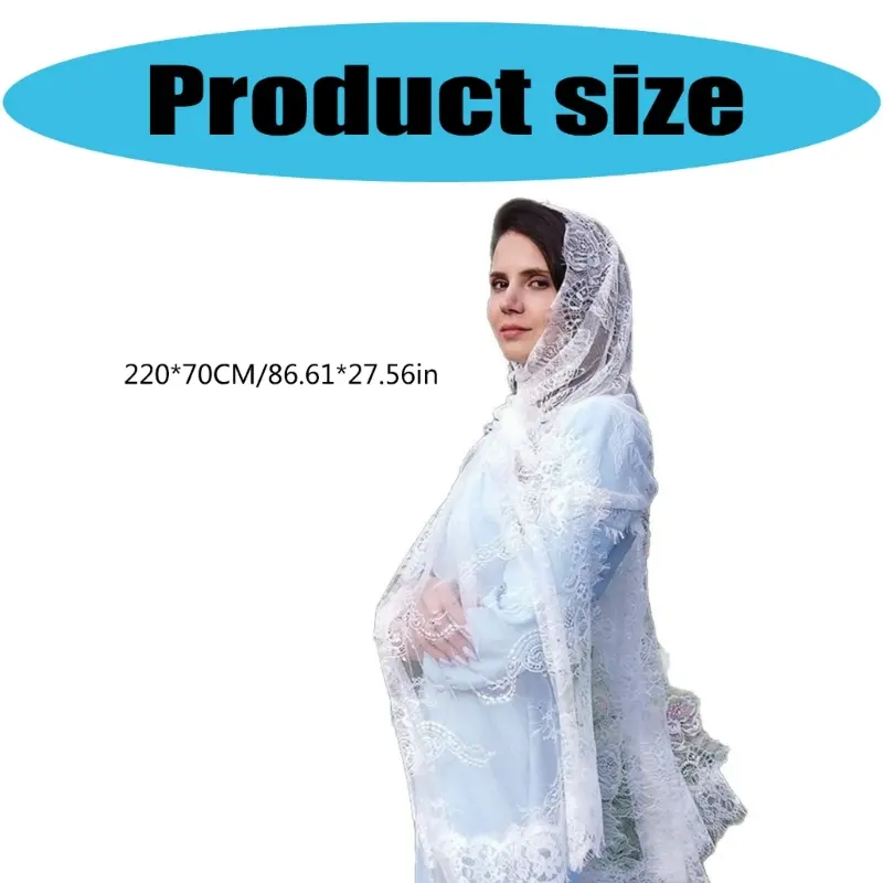 652F Traditional Lace Flower Veils for Wedding Bride Latin Mass Headscarf for Women Church Mantilla Veils Shawl for Formal Wear