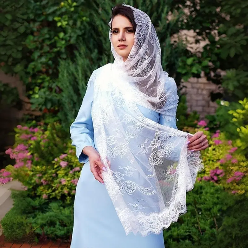 652F Traditional Lace Flower Veils for Wedding Bride Latin Mass Headscarf for Women Church Mantilla Veils Shawl for Formal Wear