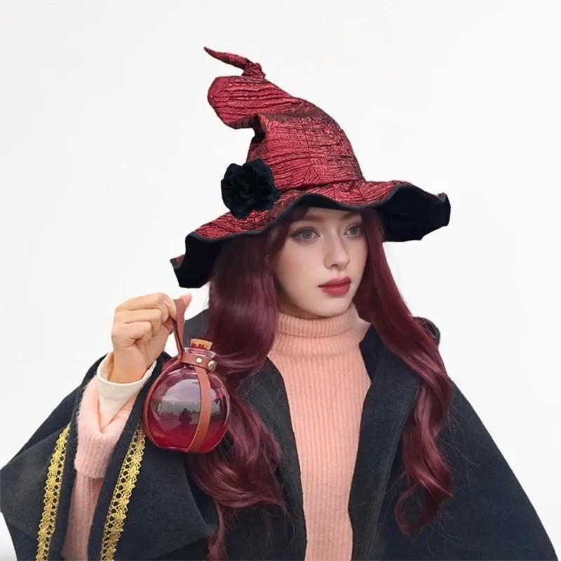 39BB Fashion Witch Hat Breathable Witch Hat with Detachable Flower For Halloween Party And Theatrical Performances Dressingup