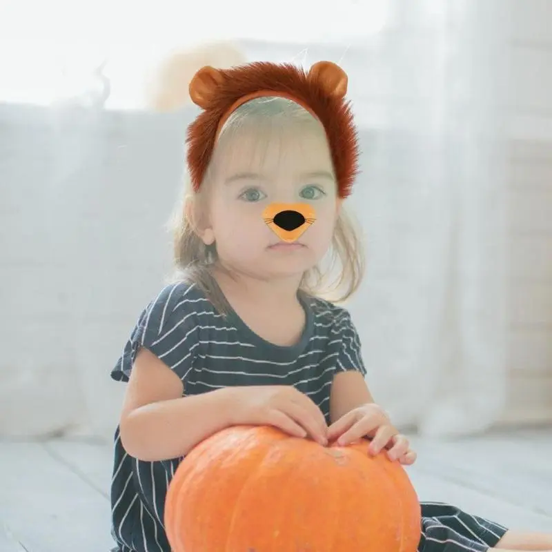 Halloween Lion Costume Animal Dress up Costume Includes Lion Hairband, Tail, Bowtie for Kid Halloween Cosplay Party
