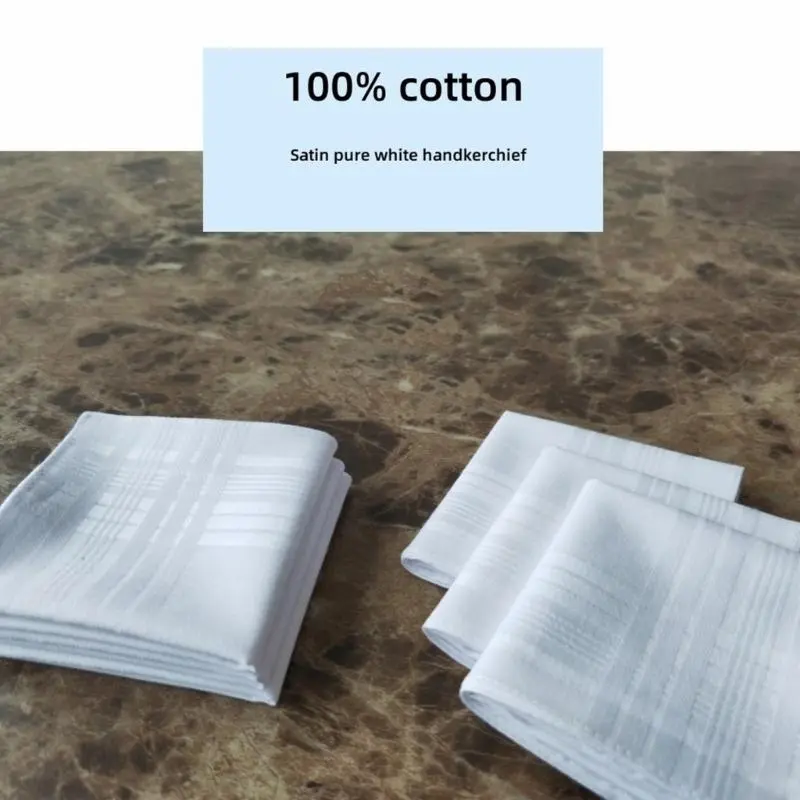 652F 5PCS White Handkerchief Women Men High Absorbent Sweat Towel Travel Facecloth Square Pocket Towel Wedding Handkerchiefs