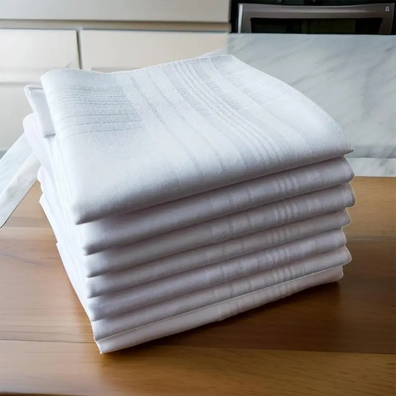 652F 5PCS White Handkerchief Women Men High Absorbent Sweat Towel Travel Facecloth Square Pocket Towel Wedding Handkerchiefs
