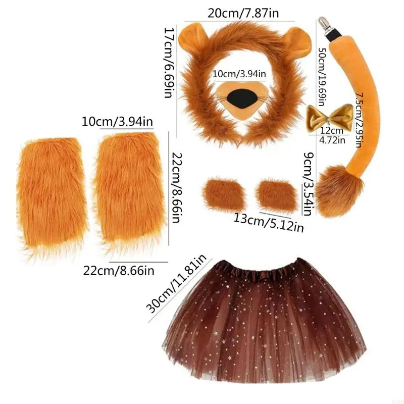 Halloween Lion Costume Animal Dress up Costume Includes Lion Hairband, Tail, Bowtie for Kid Halloween Cosplay Party