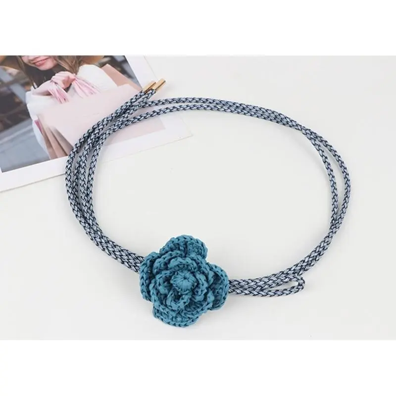 652F Handcraft Retro Flower Waist Rope Dress Waist Cord Soft PU Leather Belt for Fashion Enthusiasts Eye Catching Accessory