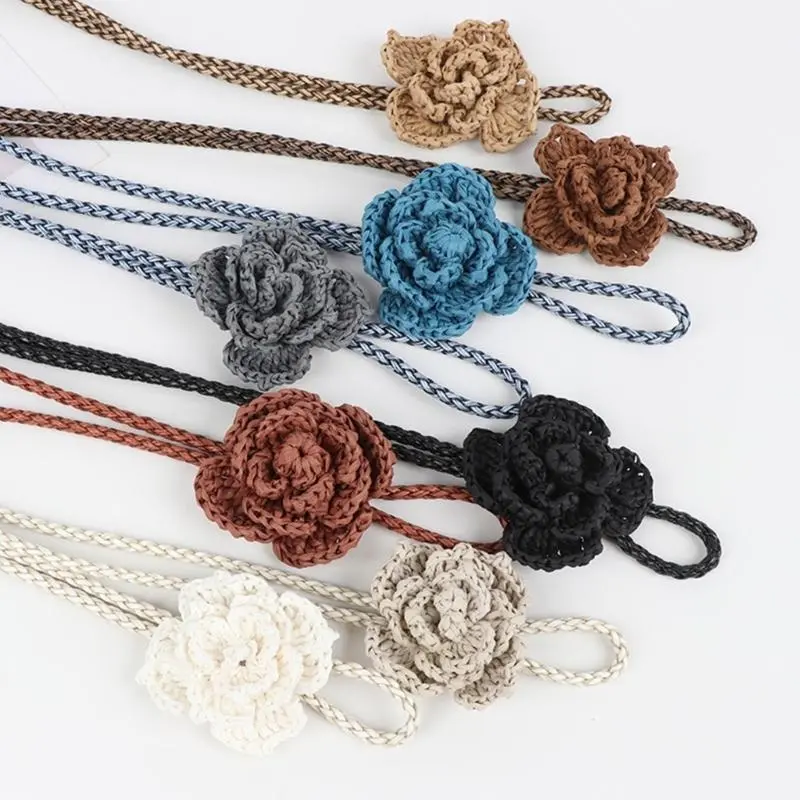 652F Handcraft Retro Flower Waist Rope Dress Waist Cord Soft PU Leather Belt for Fashion Enthusiasts Eye Catching Accessory