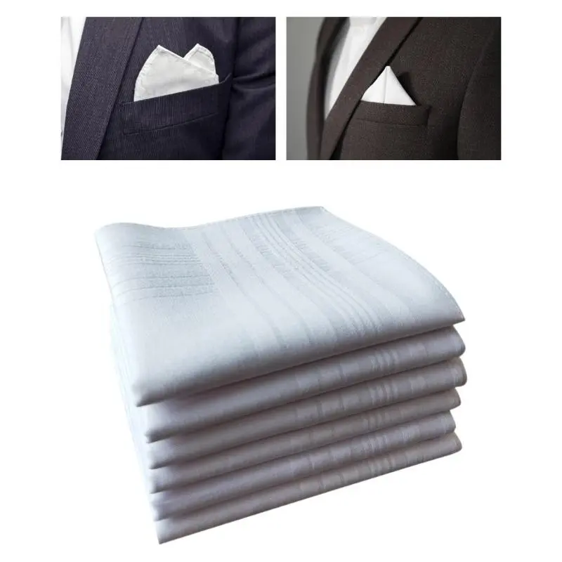 652F 5PCS White Handkerchief Women Men High Absorbent Sweat Towel Travel Facecloth Square Pocket Towel Wedding Handkerchiefs