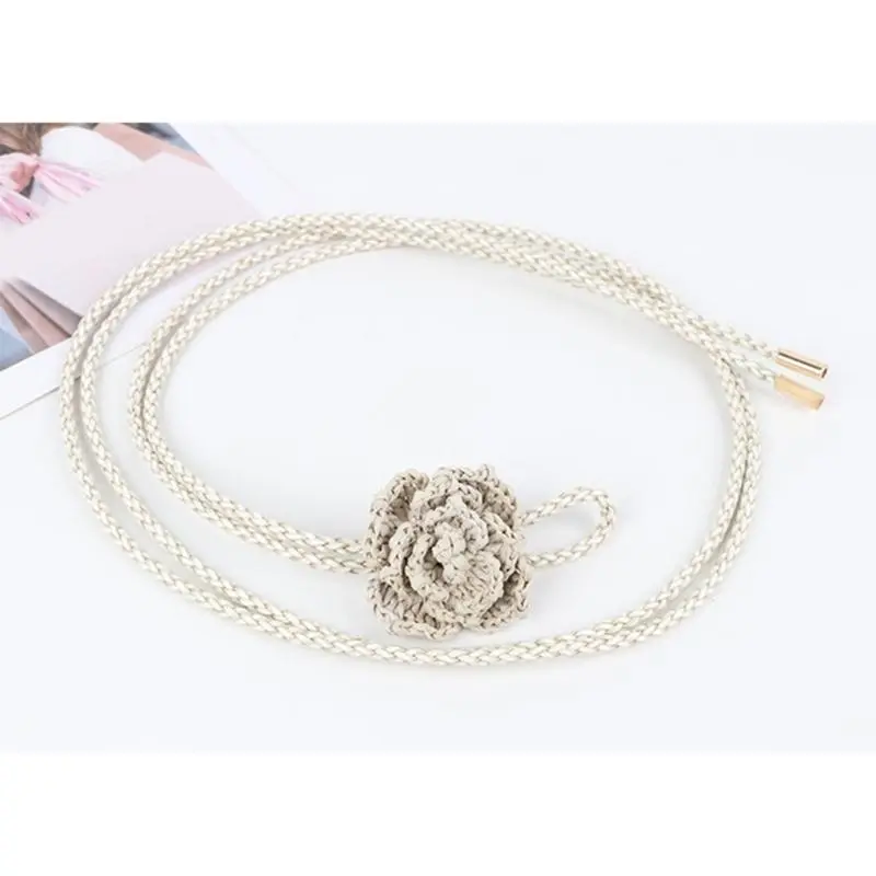 652F Handcraft Retro Flower Waist Rope Dress Waist Cord Soft PU Leather Belt for Fashion Enthusiasts Eye Catching Accessory