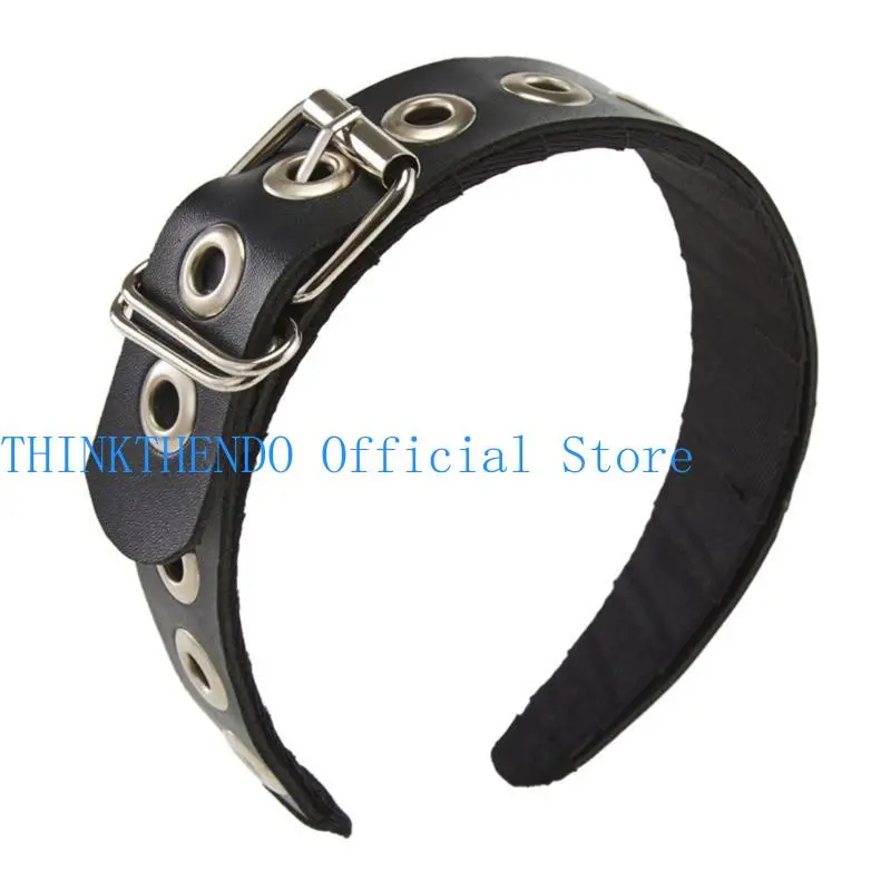 39BB Leather Buckle Headband Rock Headband Punk Headband PU Leather Headband Gothic