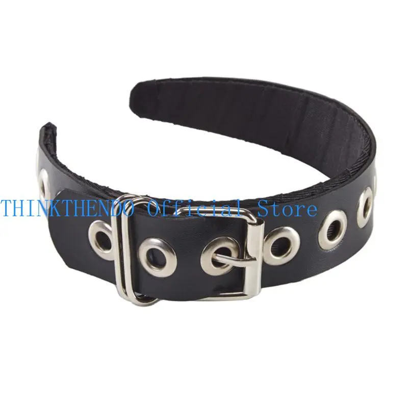 39BB Leather Buckle Headband Rock Headband Punk Headband PU Leather Headband Gothic
