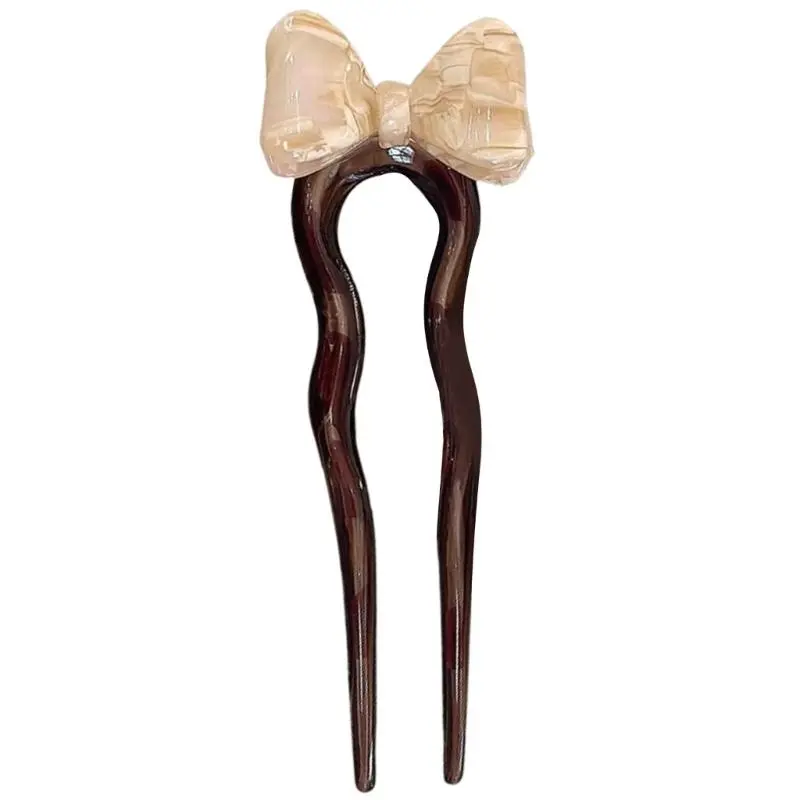 652F French Bowknot Ushaped Hair Pin for Girl Acetate Hair Hair Comb Fashion Hair Styling Accessories for Casual Wear