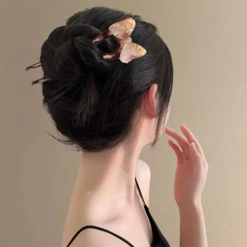 652F French Bowknot Ushaped Hair Pin for Girl Acetate Hair Hair Comb Fashion Hair Styling Accessories for Casual Wear