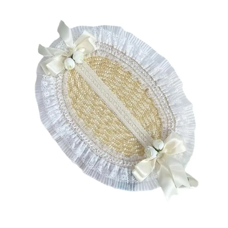 652F Women Vintage Lolitas Straw Hat Breathable Sunscreen Straw Hat Comfortable Hat for Street Photography