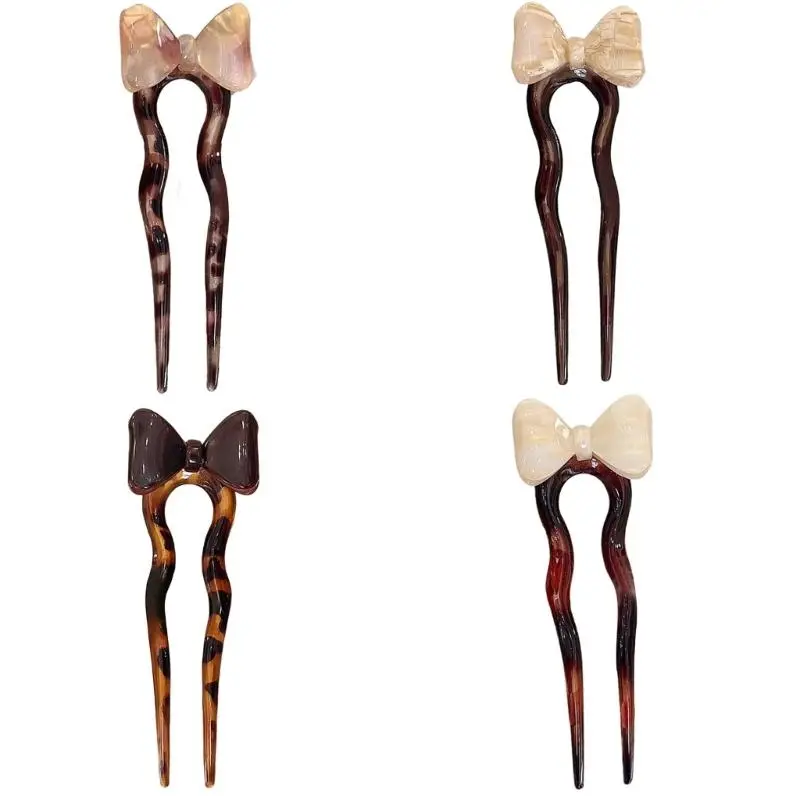 652F French Bowknot Ushaped Hair Pin for Girl Acetate Hair Hair Comb Fashion Hair Styling Accessories for Casual Wear