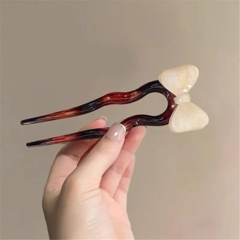 652F French Bowknot Ushaped Hair Pin for Girl Acetate Hair Hair Comb Fashion Hair Styling Accessories for Casual Wear