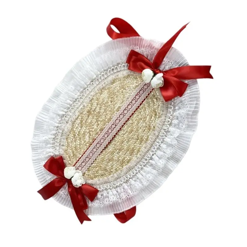 652F Women Vintage Lolitas Straw Hat Breathable Sunscreen Straw Hat Comfortable Hat for Street Photography
