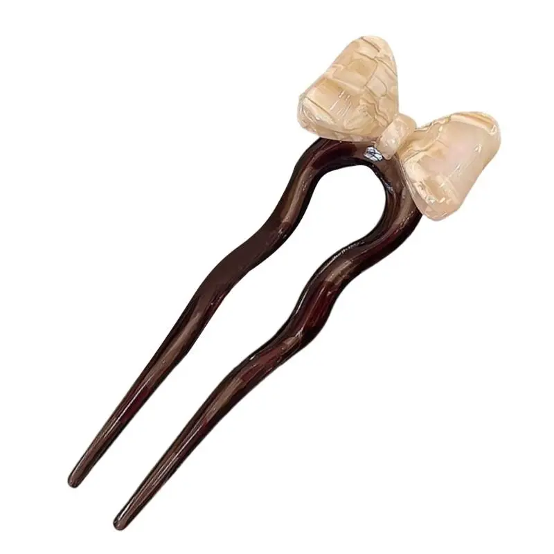 652F French Bowknot Ushaped Hair Pin for Girl Acetate Hair Hair Comb Fashion Hair Styling Accessories for Casual Wear
