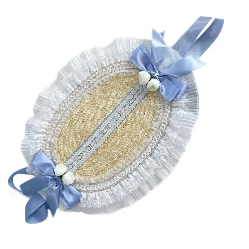 652F Women Vintage Lolitas Straw Hat Breathable Sunscreen Straw Hat Comfortable Hat for Street Photography