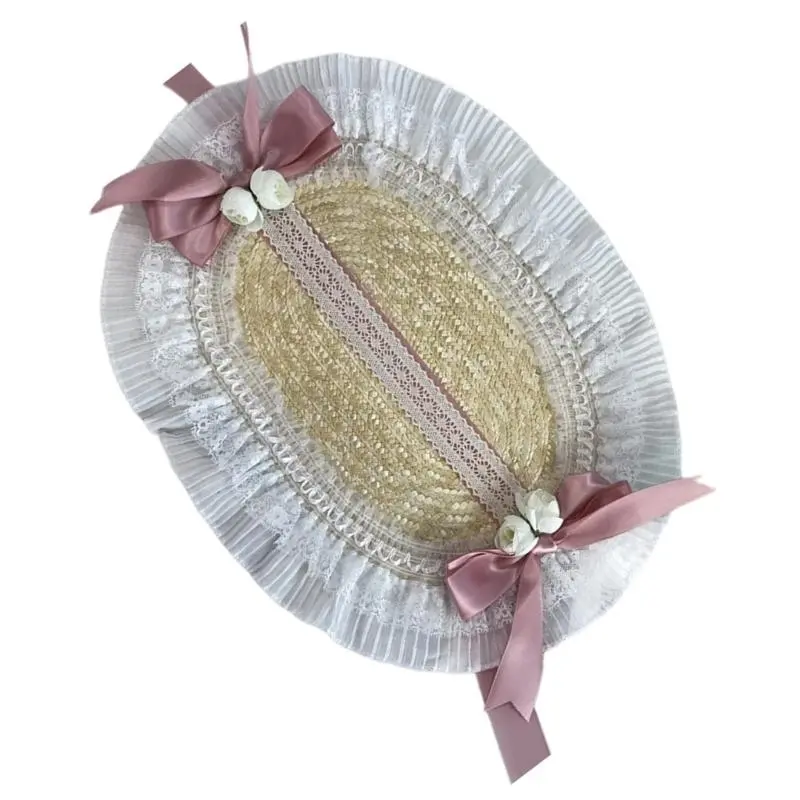 652F Women Vintage Lolitas Straw Hat Breathable Sunscreen Straw Hat Comfortable Hat for Street Photography
