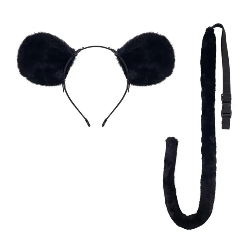 652F Kids Mouse Costume Accessories Set Mouse Ears Headband Tail Tutus Animal Fancy Costume for Halloween Cosplay Party
