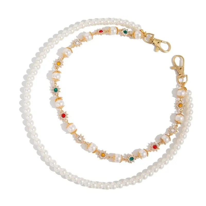 652F Pearls Rhinestoned Flower Waist Chain Strap for Fashion Forward Women Unique and Sophisticated Accessories Jewelry