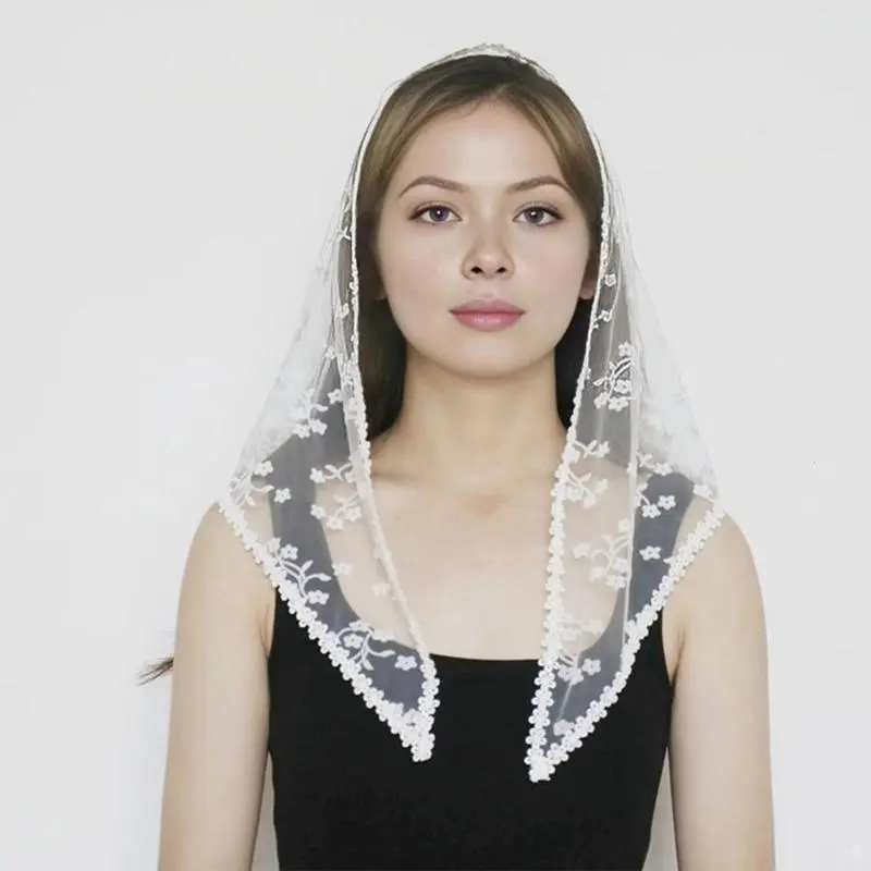 652F Fashion Sheer Net Headscarf With Rose  Headwear Soft Polyester Turban Hairpieces For Parties And Casual Wear