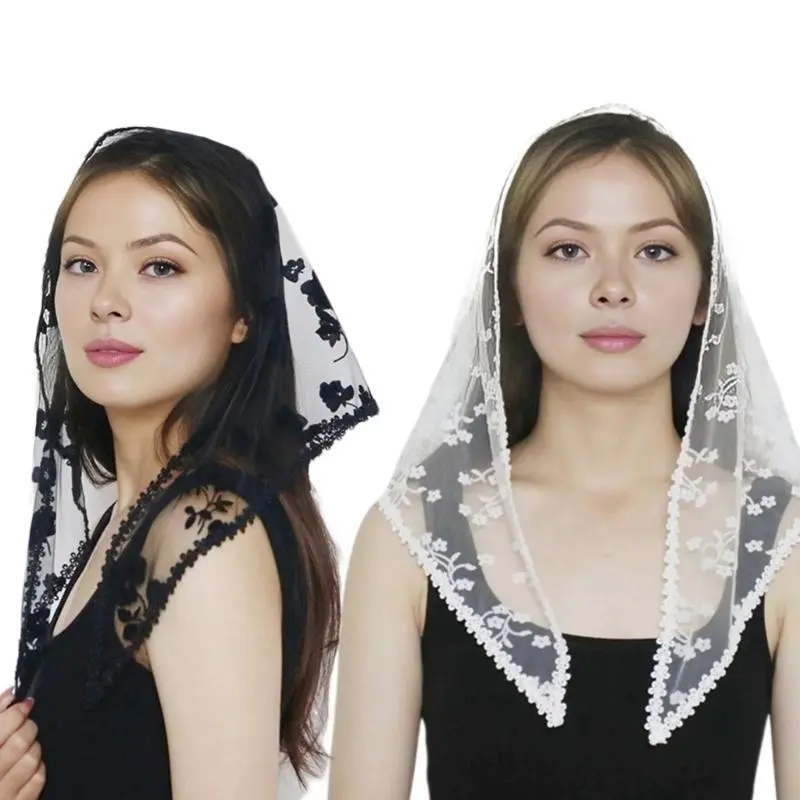 652F Fashion Sheer Net Headscarf With Rose  Headwear Soft Polyester Turban Hairpieces For Parties And Casual Wear