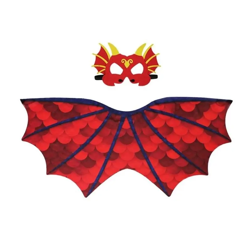 652F Dinosaur Wing Cloak with Dinosaur Mask Dinosaur Role Play Outfit for Kid Masquerade Birthday Christmas Halloween Cosplay