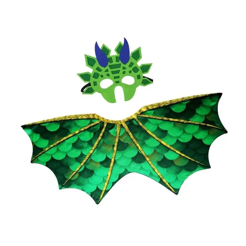 652F Dinosaur Wing Cloak with Dinosaur Mask Dinosaur Role Play Outfit for Kid Masquerade Birthday Christmas Halloween Cosplay