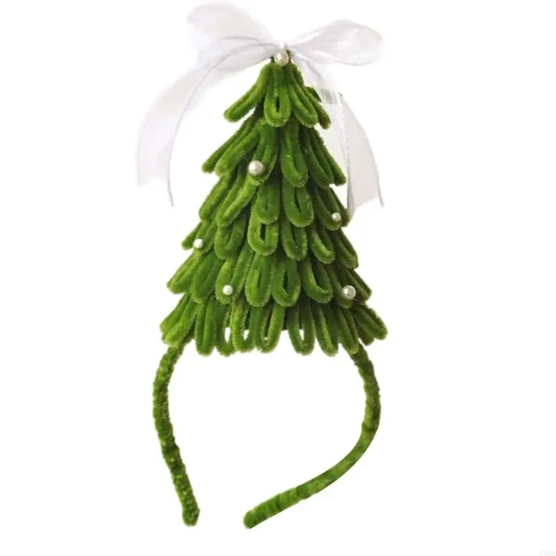 652F Bowknot Christmas Tree Headband Christmas Decorative Hairhoop Holiday Party Festival Decors Family Gathering Headpiece
