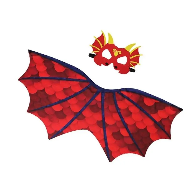 652F Dinosaur Wing Cloak with Dinosaur Mask Dinosaur Role Play Outfit for Kid Masquerade Birthday Christmas Halloween Cosplay