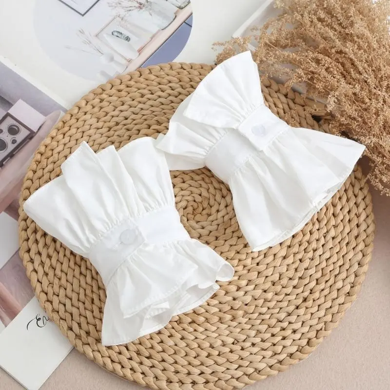 652F Fashionable Women Ruffled Cuffs Sleeves and False Collar Set Removable Collar Sleeves For Office Lady And Social Event
