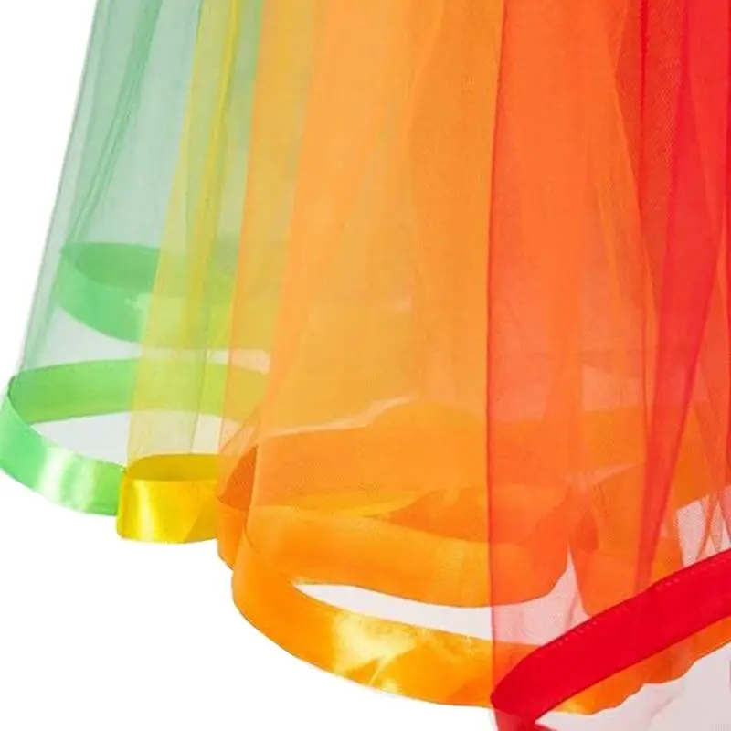 652F Women Colorful Tulle Skirts Elastic Highs Waist Pleated  Midi Skirt Carnivals Rainbow Tutus Skirt Layered Tulle Skirt