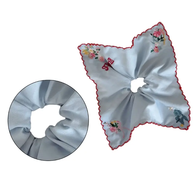 652F Floral Hair Scrunchie For Students Girls Elastic Hair Rope With Blue Comfort Stretchy Accessory