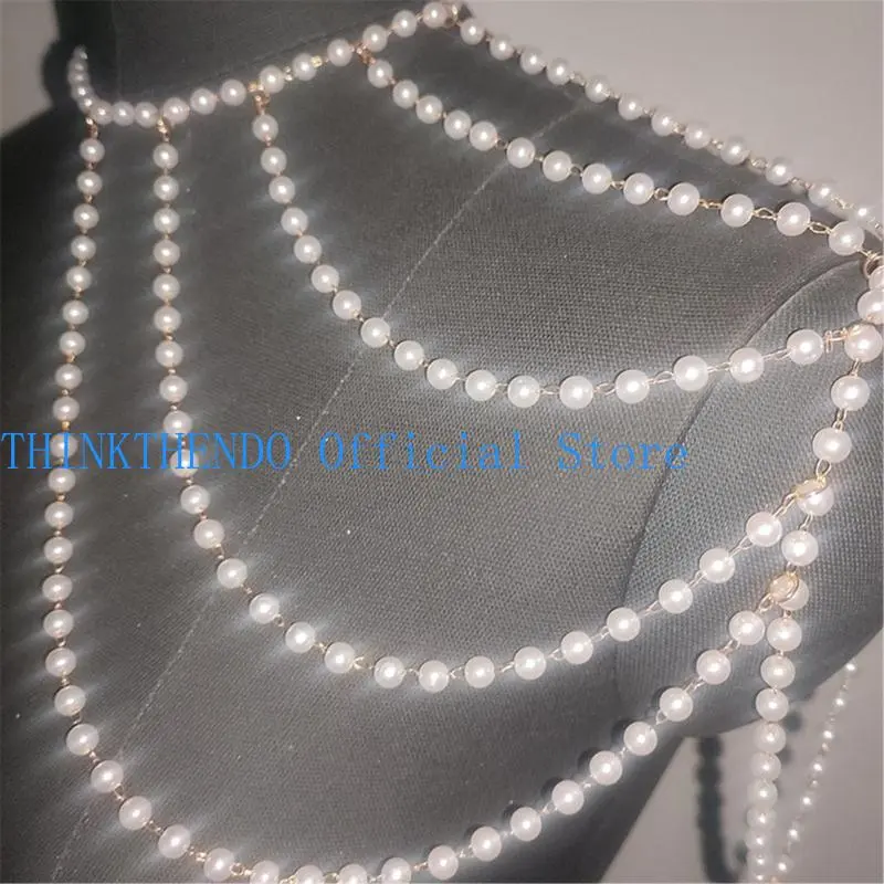 39BB Unique Imitation Pearls Shawl Chain Fashion Body Jewelry for Various Occasion