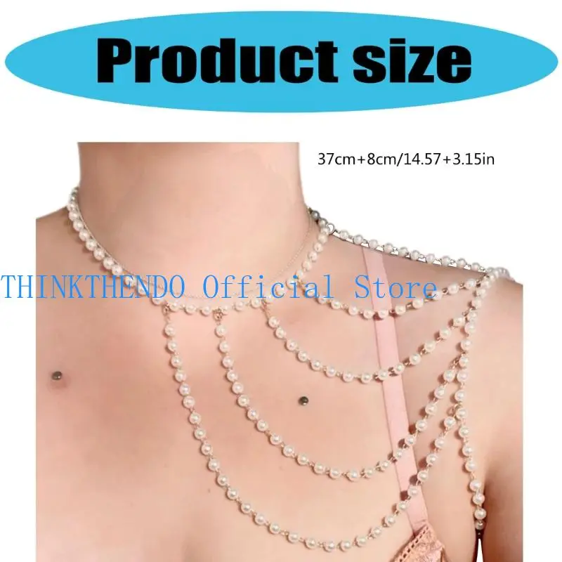 39BB Unique Imitation Pearls Shawl Chain Fashion Body Jewelry for Various Occasion