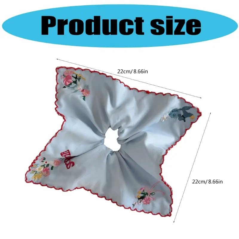 652F Floral Hair Scrunchie For Students Girls Elastic Hair Rope With Blue Comfort Stretchy Accessory