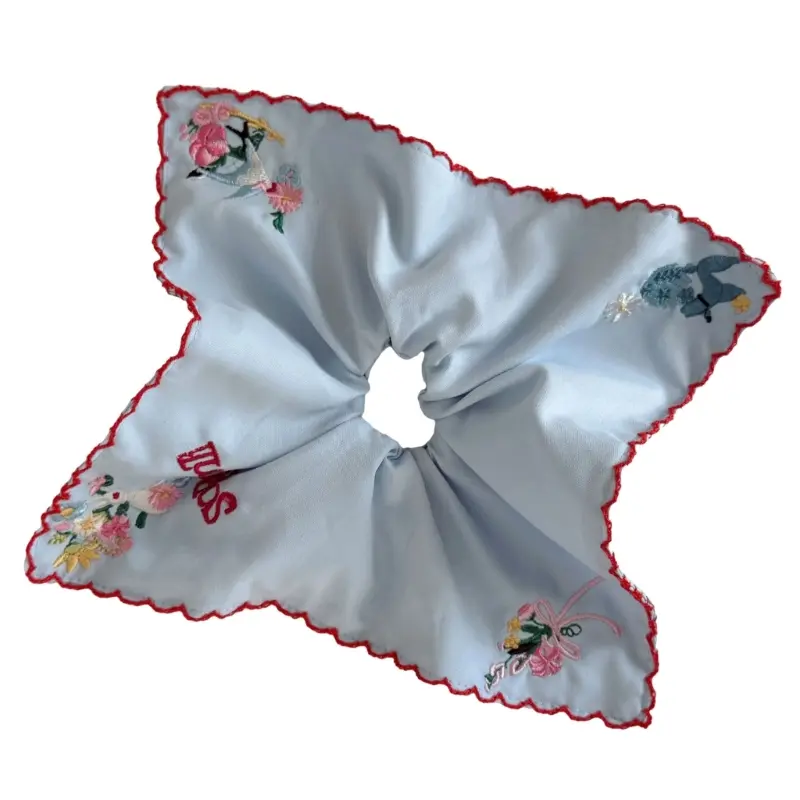 652F Floral Hair Scrunchie For Students Girls Elastic Hair Rope With Blue Comfort Stretchy Accessory