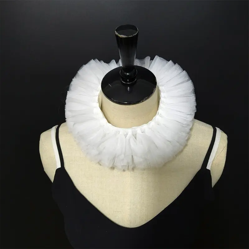 652F Ruffled Mesh Choker Faux Collar With Adjustable Tie Closure Layered Tulle Neck Ruff For Women Evening Dress Accessories