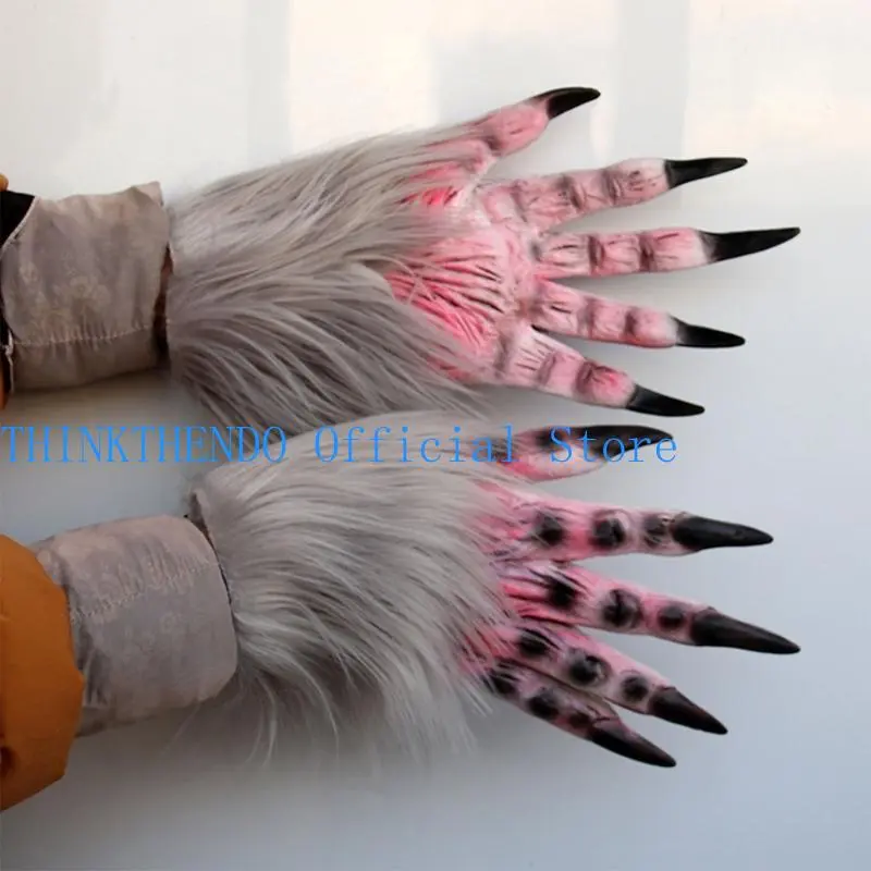 652F Halloween Cosplay Wolf Claw Gloves Full Finger Mitten Carnivals Outdoor Gloves Rubber Gloves for Boys Girls