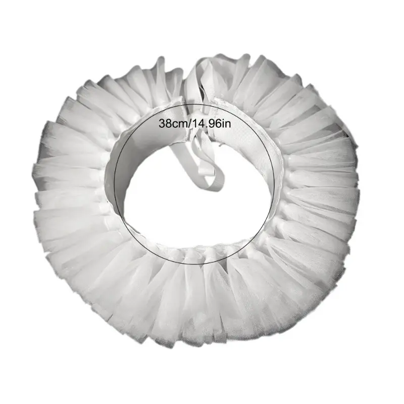 652F Ruffled Mesh Choker Faux Collar With Adjustable Tie Closure Layered Tulle Neck Ruff For Women Evening Dress Accessories