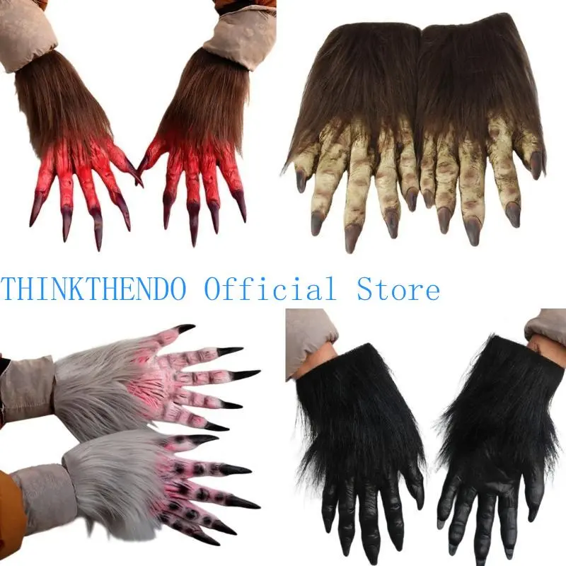 652F Halloween Cosplay Wolf Claw Gloves Full Finger Mitten Carnivals Outdoor Gloves Rubber Gloves for Boys Girls